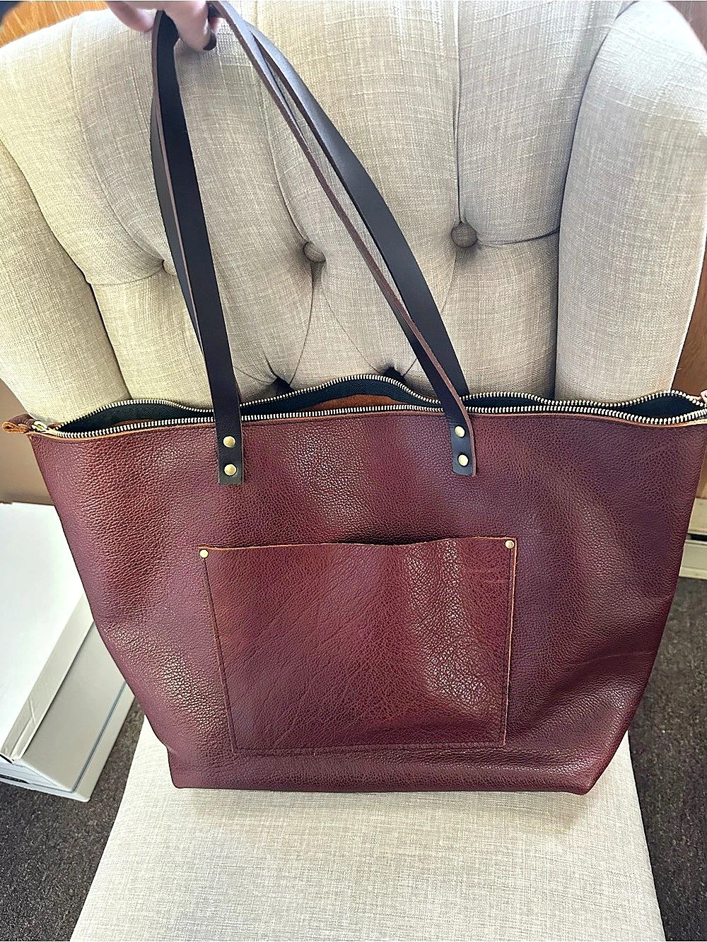 Portland Leather Tote Bag with Wristlet in Brown
